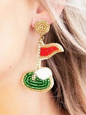 GOLF BUNDLE DEAL - Beaded Purse Pouch + Bead & Crystal Hole-in-one Earrings NEW